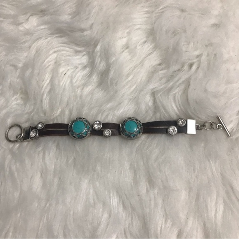 Leather/Faux Turquoise/Rhinestone Bracelet